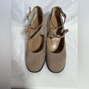 VARDA Women’s Tan Suede Double-strap Maryjane Pumps Made in Italy Size 39 1/2